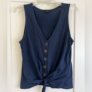 Sanctuary Front Tie Button Blue Tank Top
